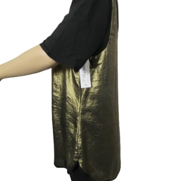 Bisou Bisou Michelle Bohbot Gold and Black Color Block Blouse - Picture 4 of 7